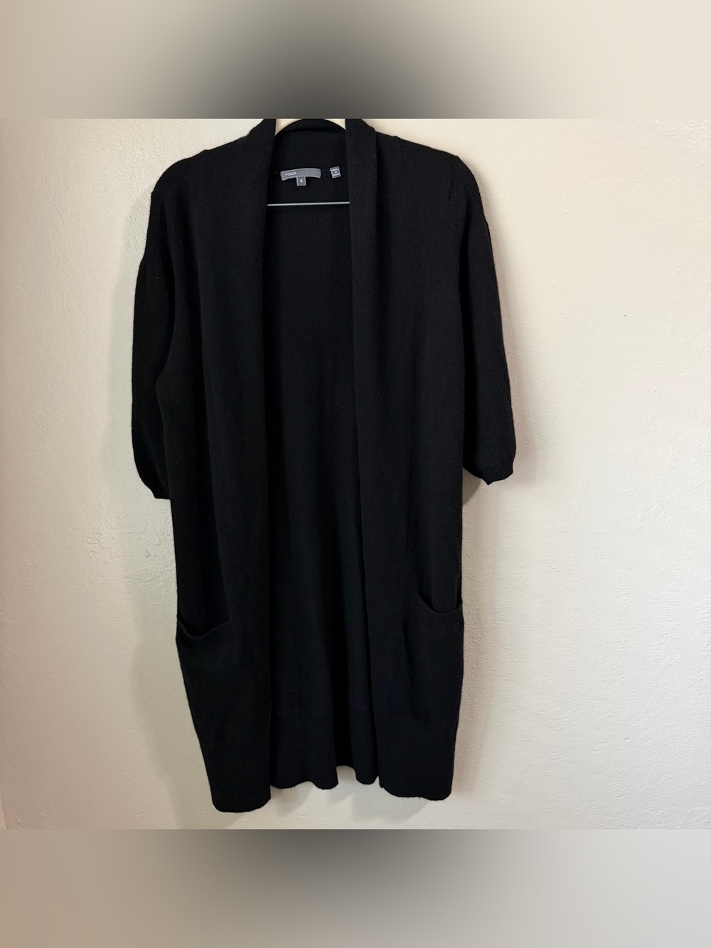 Vince 100% Cashmere Long Open Front Cardigan Black Size S relaxed oversized fit